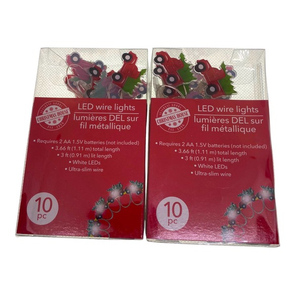 Set of 2 Christmas Farmhouse LED Rustic Red Truck Christmas Tree Led Wire Lights - Picture 1 of 4